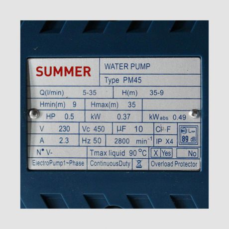 پمپ آب نیم اسب سامر PM45