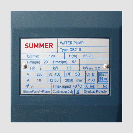 پمپ آب دو اسب دو پروانه سامر CB210