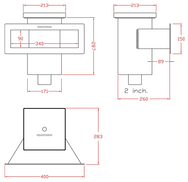 ابعاد و اندازه اسکیمر تمام استیل آکوامارین مدل UA340G