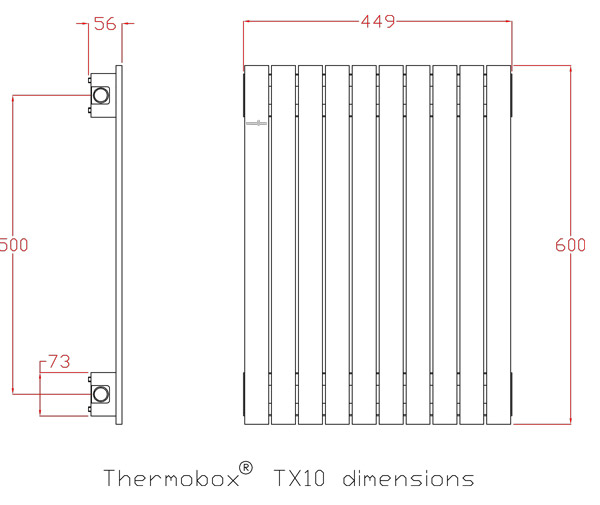 ابعاد و اندازه رادیاتورهای استیل ترموباکس سری TX ابعاد و اندازه رادیاتورهای استیل ترموباکس سری TX