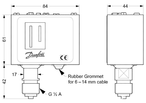 ابعاد و اندازه پرشر سوئیچ دانفوس Danfoss مدل KP35