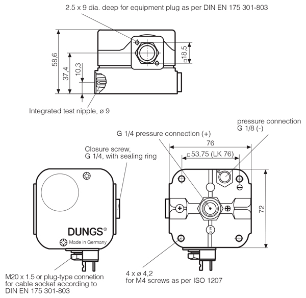 ابعاد و اندازه پرشر سوئیچ دانگز Dungs مدل LGW-10-A4
