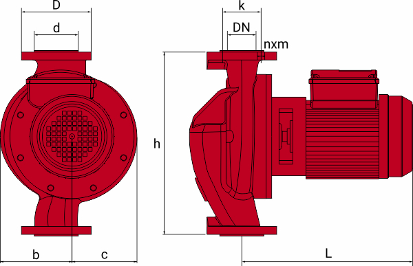 ابعاد و اندازه پمپ سیرکولاتور خطی سمنان انرژی 3 اینچ مدل PD40