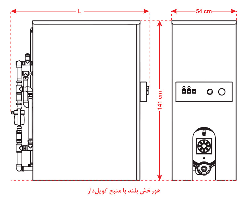 ابعاد و اندازه پکیج زمینی هورخش بلند شوفاژکار