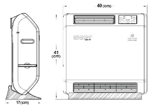 ابعاد و اندازه هیتر برقی فن دار انرژی مدل EH0020