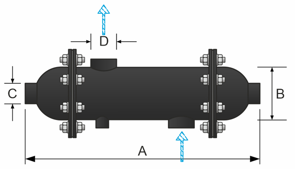 ابعاد و اندازه مبدل گرمایش استخر و جکوزی طرح فلکسینوکس Flexinox