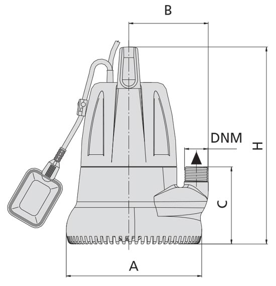 ابعاد و اندازه پمپ کفکش پلاستیکی اسپرونی مدل TSN300